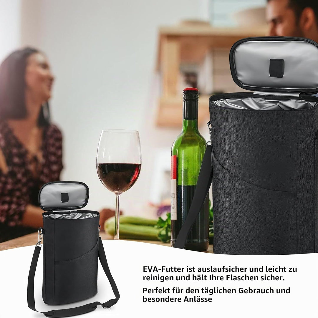 Flaschenkühler Faltbar Kühlmanschette: WANDGU 2 Flasche Insulated Kühltasche, Isolierter Weinbeutel,