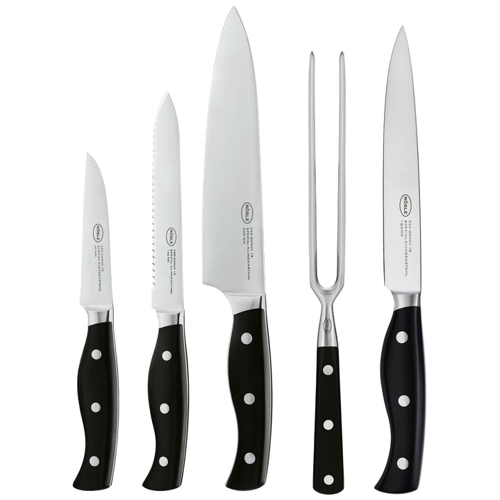 RÖSLE Messer-Set PURA inkl. Tranchiergabel 5-tlg., Kochmesser, Universalmesser, Gemüsemesser, Fleisc