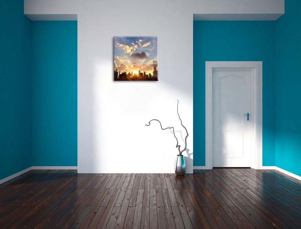 Pixxprint Chicago Skyline im Sonnenaufgang, Format: 70x70 auf Leinwand, 70x70