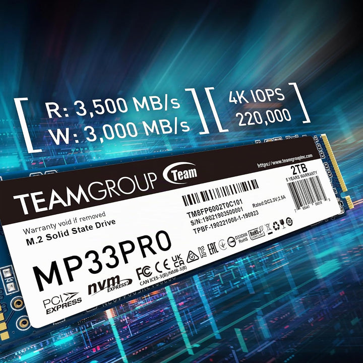 TEAMGROUP MP33 PRO 512 GB M.2 PCIe 2280 NVMe 1.3 interne SSD, bis zu 2100 MB/s Gen3x4 Solid State Dr