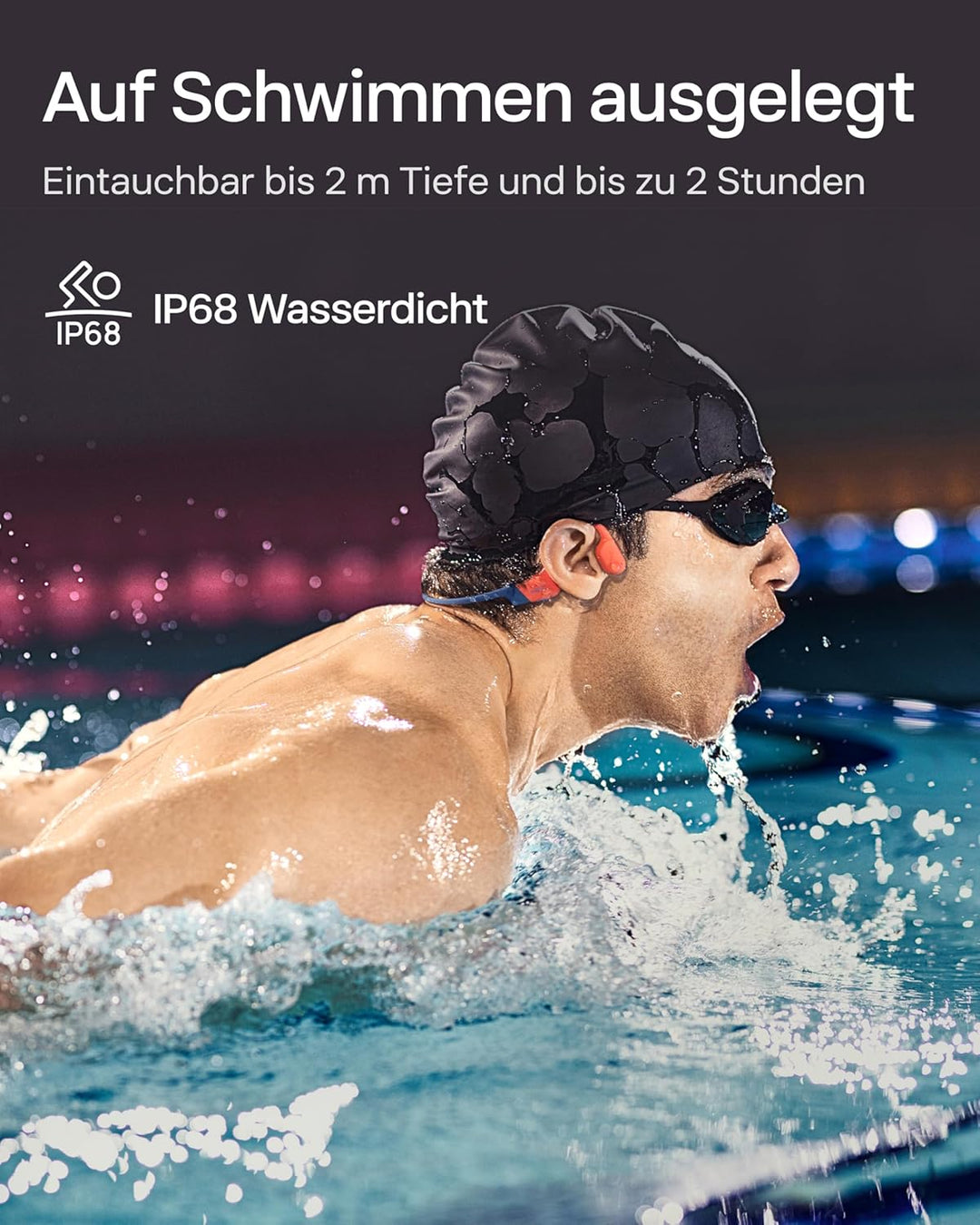 SHOKZ OpenSwim Pro Knochenschall Schwimmen Kopfhörer, IP68 Wasserdicht, 32GB MP3 Player, Bluetooth 5
