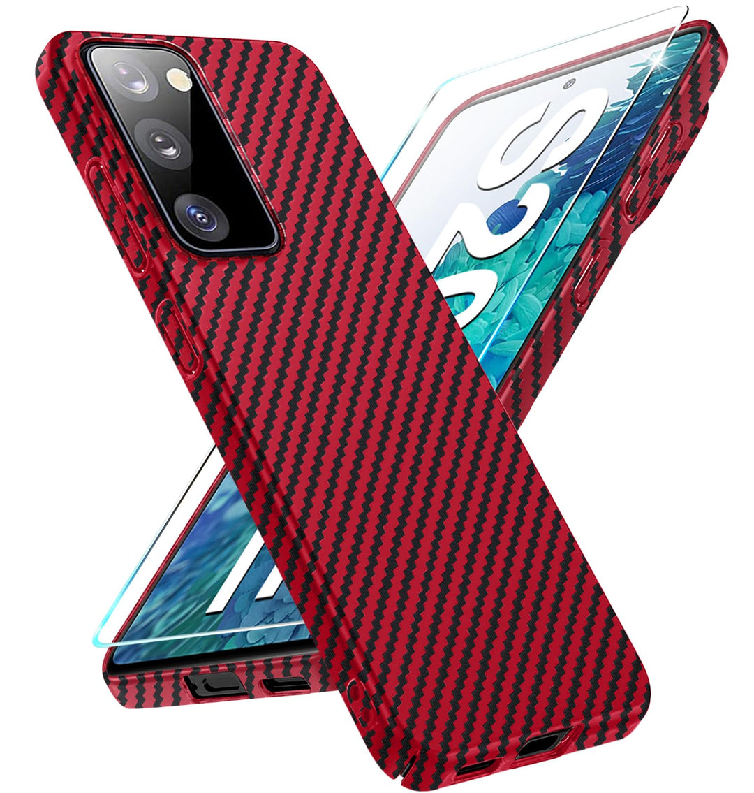 für Samsung S20 FE Hülle Carbon mit Schutzfolie Handyhülle S20 FE 5G Hart Case Ultra dünn Hybrid PC