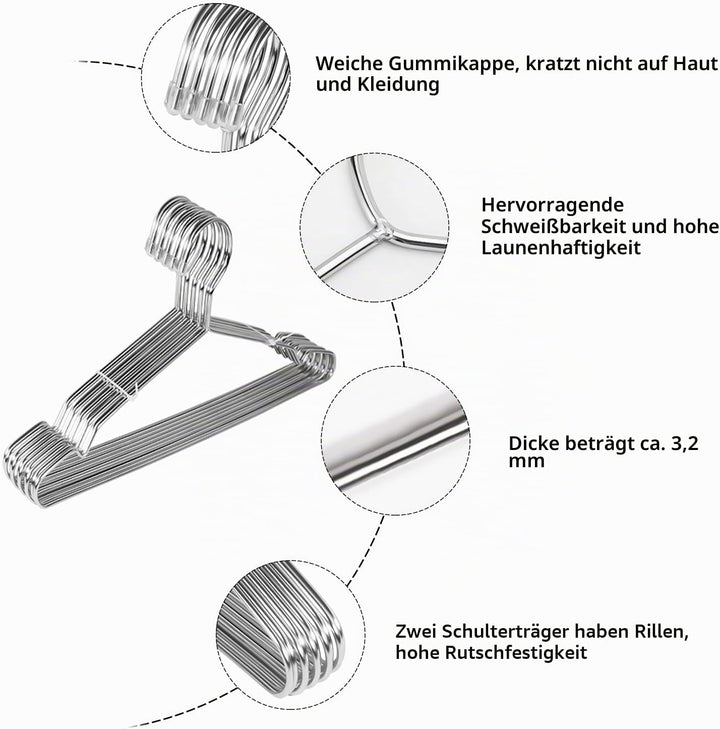 Qualsen Kleiderbügel Metall mit Rutschfester Nut, Silber 20 Stück, 32 cm | Kinder Kleiderbügel Strap