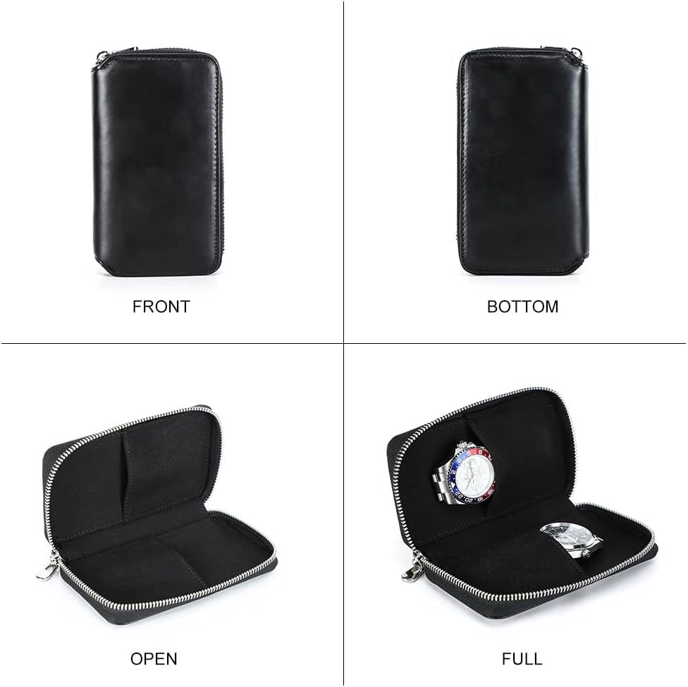 Hiram Uhr Travel Case für 2 Uhren Handgemachte Leder Uhren Aufbewahrungsbox Tragbare Uhr Reise Organ