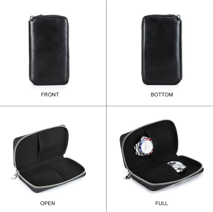 Hiram Uhr Travel Case für 2 Uhren Handgemachte Leder Uhren Aufbewahrungsbox Tragbare Uhr Reise Organ