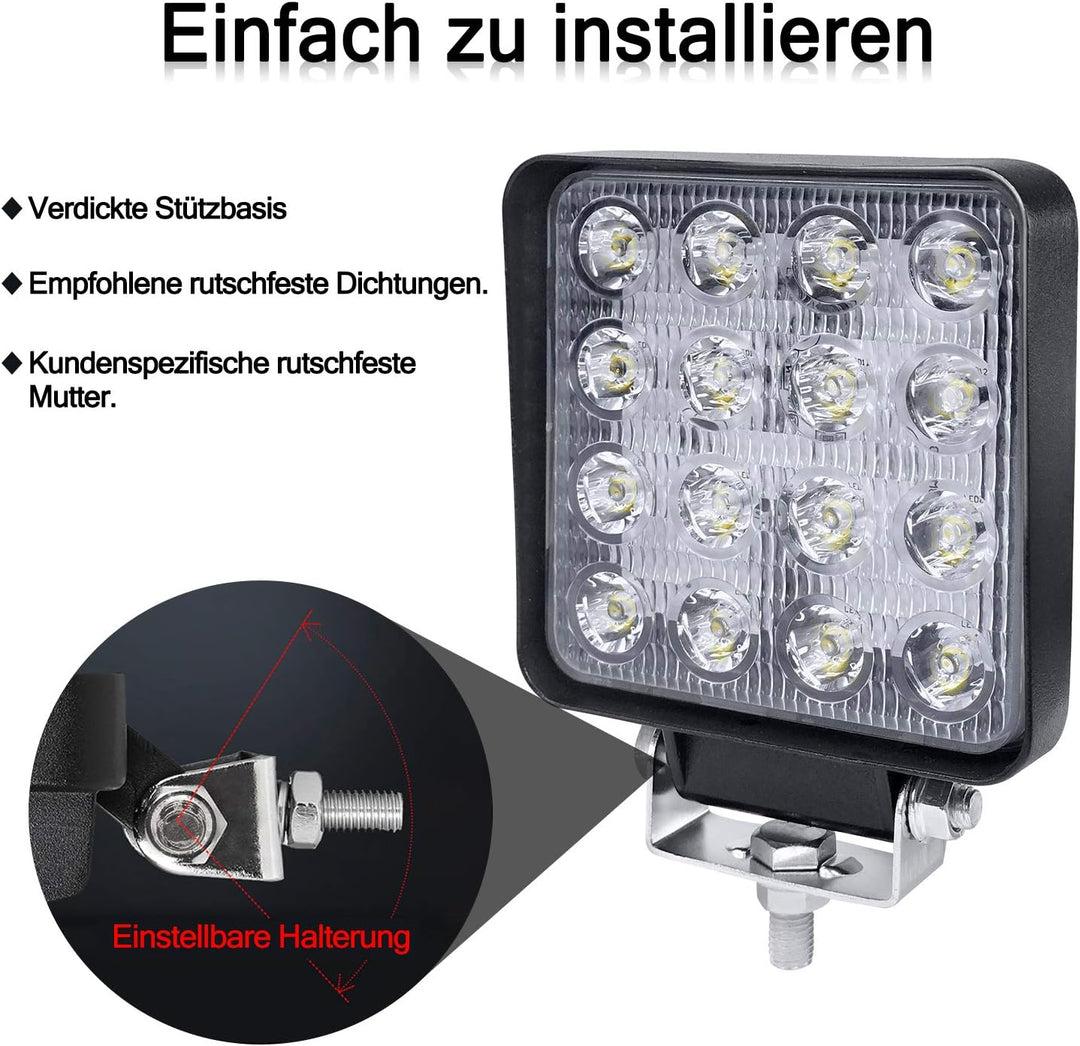 Froadp 4x 48W Offroad Scheinwerfer LED Arbeitsscheinwerfer Zusatzscheinwerfer Aussenlampen Aluminium