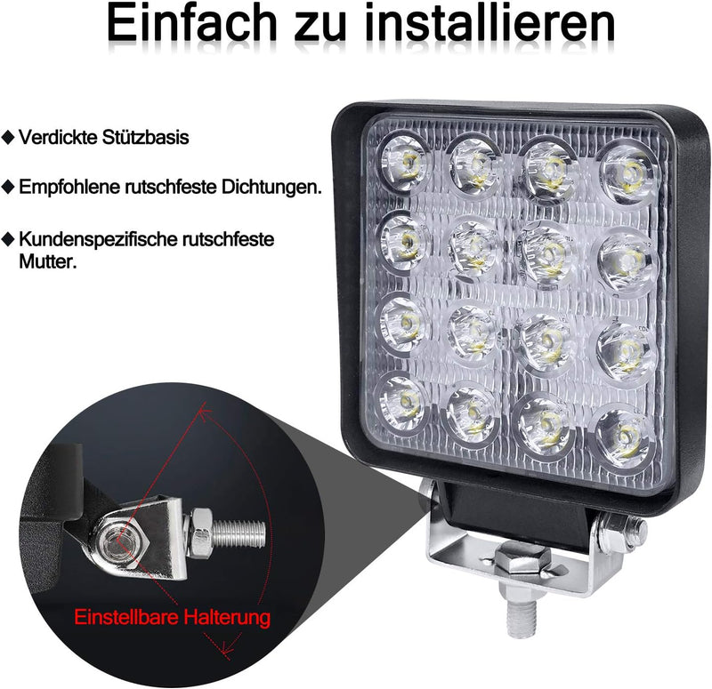 Arbeitsscheinwerfer LED 12V Aufun 48W Offroad Reflektor Flutlicht Zusatzscheinwerfer 4320lm, Scheinw