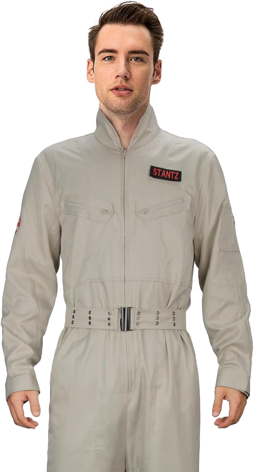 Funhoo Herren Geisterjagd Kostüm Ghost Buster Overalls Halloween Cosplay Afterlife Jumpsuit für Erwa