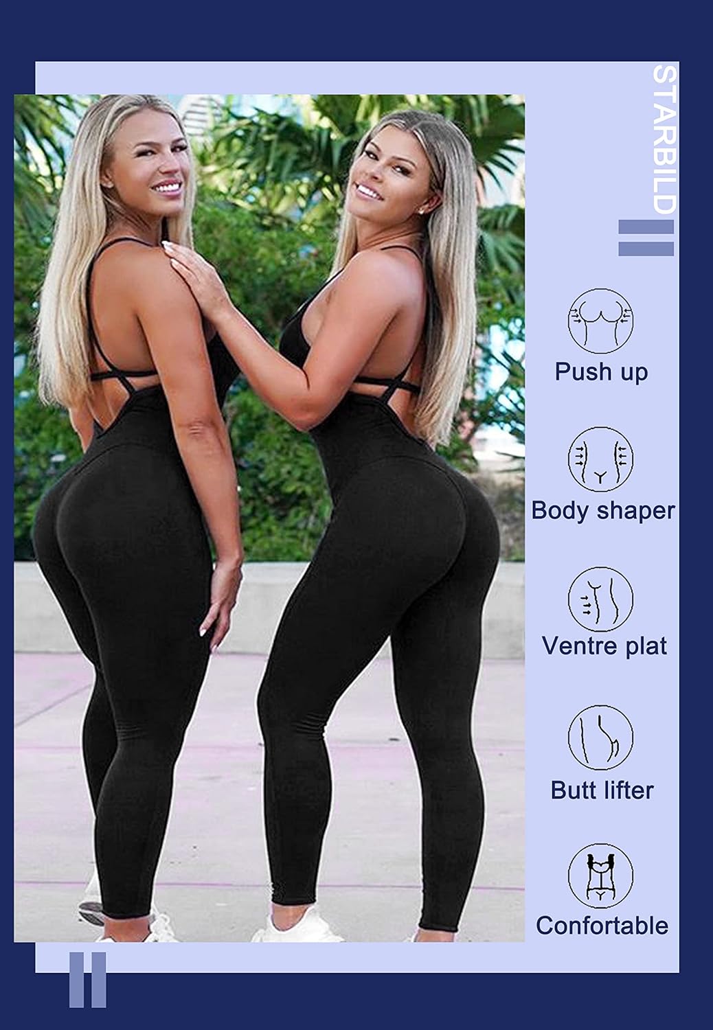 STARBILD Nahtloser Kurz-Bodysuit für Damen mit verstellbaren Spaghettiträgern M4180-schwarz M, M4180
