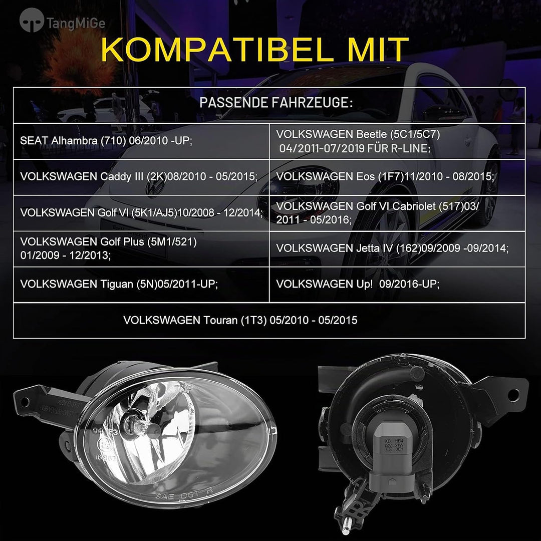 TangMiGe Nebelscheinwerfer für Volkswagen Tiguan Beetle Caddy 3 Eos Golf 6 / Cabriolet/Plus Jetta 4
