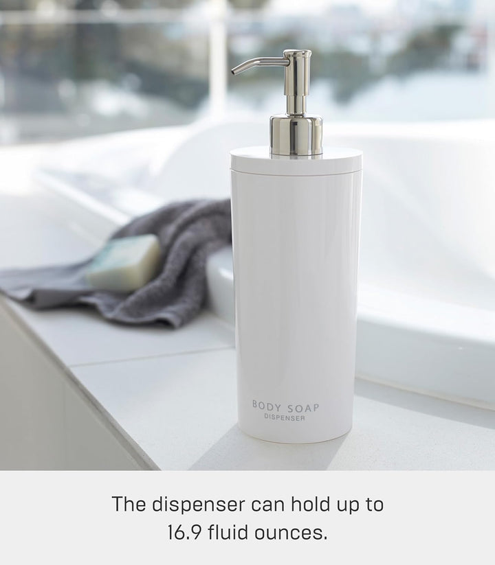 Yamazaki 2932 Tower-Körper-Seifenspender, Moderne Flaschenpumpe für Dusche, rund, weiss, Weiss