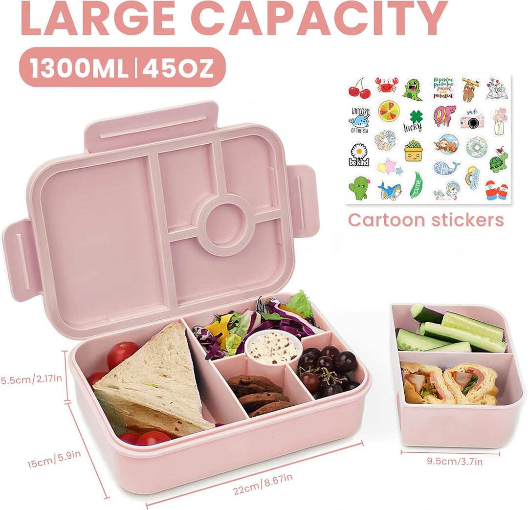 Bugucat Brotdose Kinder mit Fächern 1300ML, Lunchbox Kinder Auslaufsicher mit 5 Fächern, Bento Box L