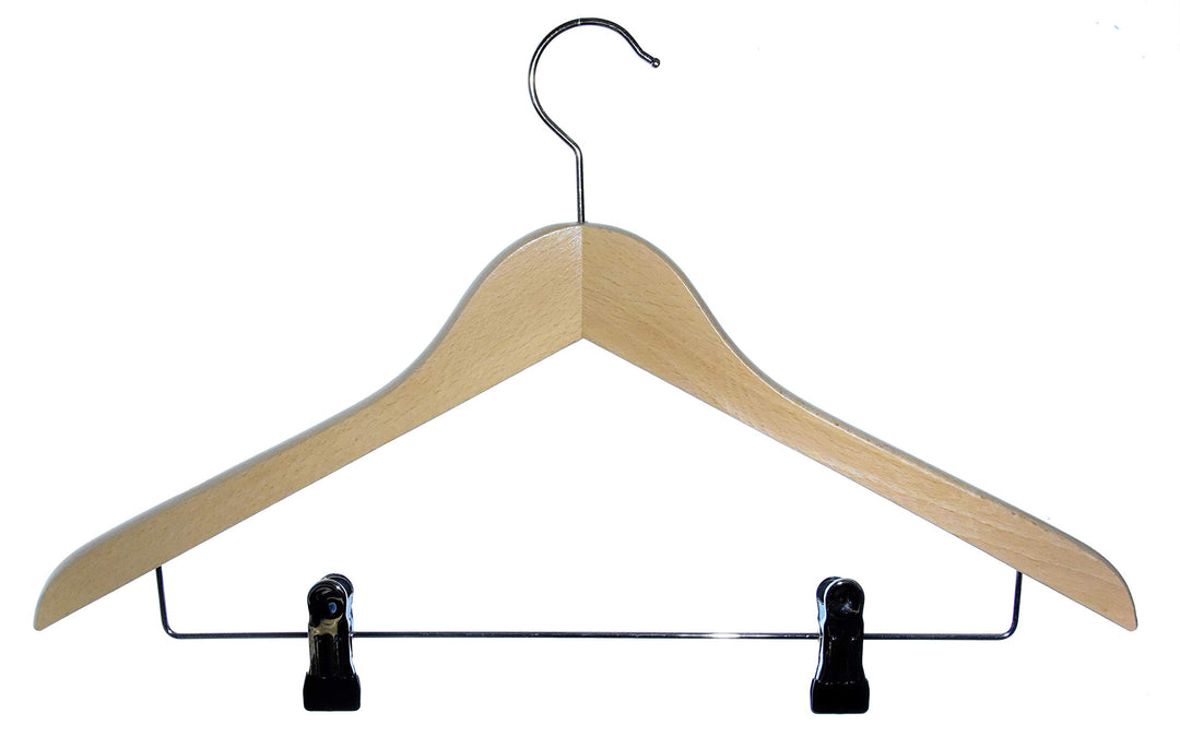 Kleiderbügel aus Holz, Kleiderbügel aus Buchenholz, Natur lackiert (Wasserlack), vernickelter drehba