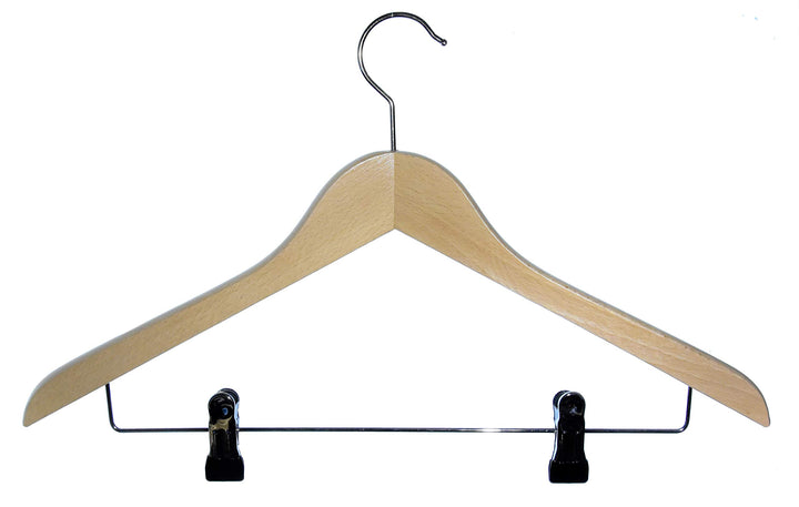 Kleiderbügel aus Holz, Kleiderbügel aus Buchenholz, Natur lackiert (Wasserlack), vernickelter drehba