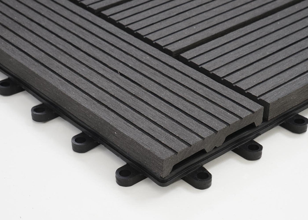 Mendler WPC Bodenfliese Rhone, Holzoptik Balkon/Terrasse, 11x je 30x30cm = 1qm versetzt - Basis anth