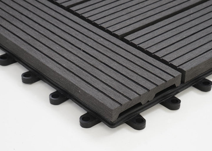 Mendler WPC Bodenfliese Rhone, Holzoptik Balkon/Terrasse, 11x je 30x30cm = 1qm versetzt - Basis anth