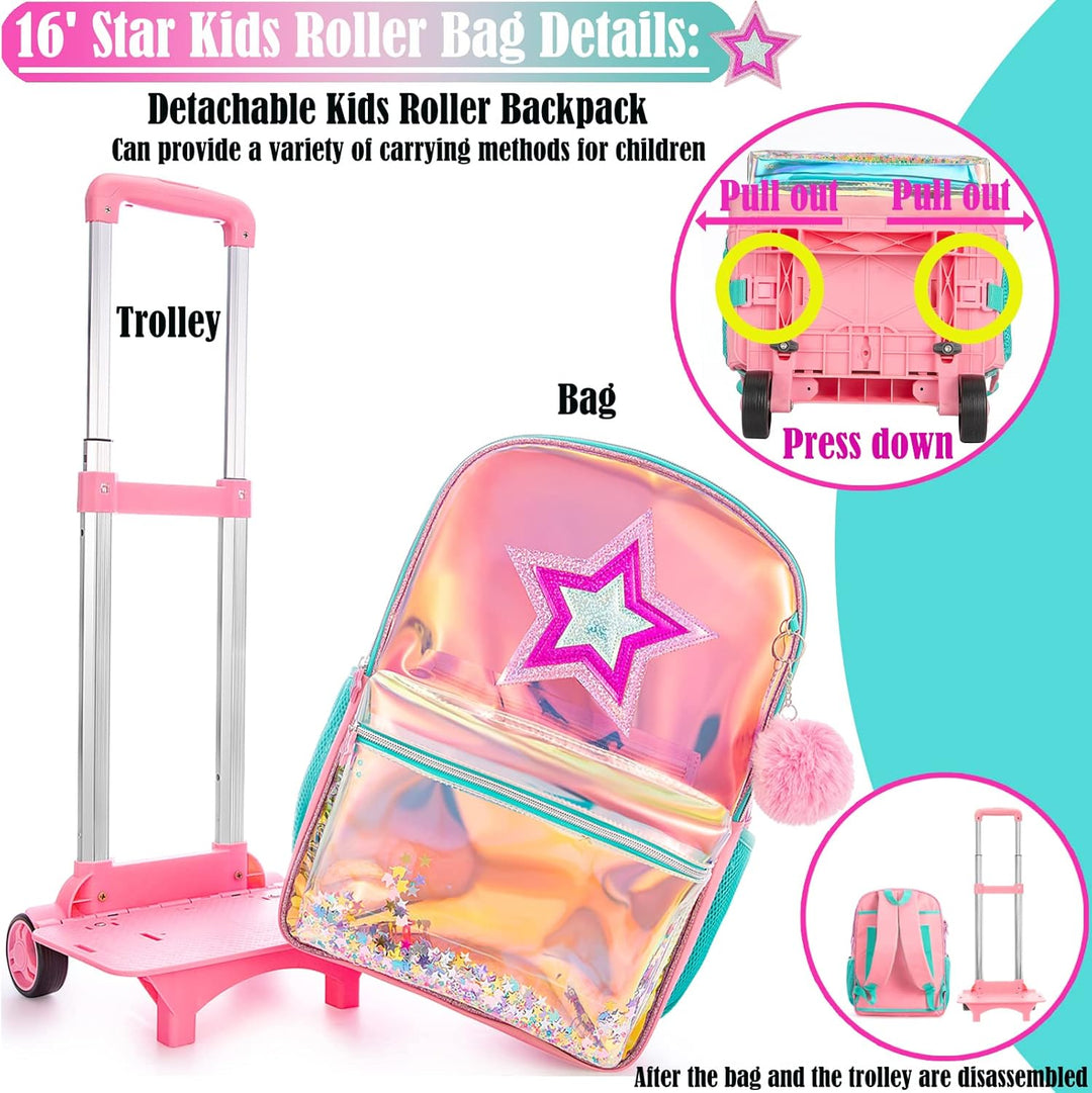 Rucksack Mädchen Schulranzen Trolley,Schulrucksack Mädchen Teenager,Egchescebo 3PCS 16”Kinder Schult
