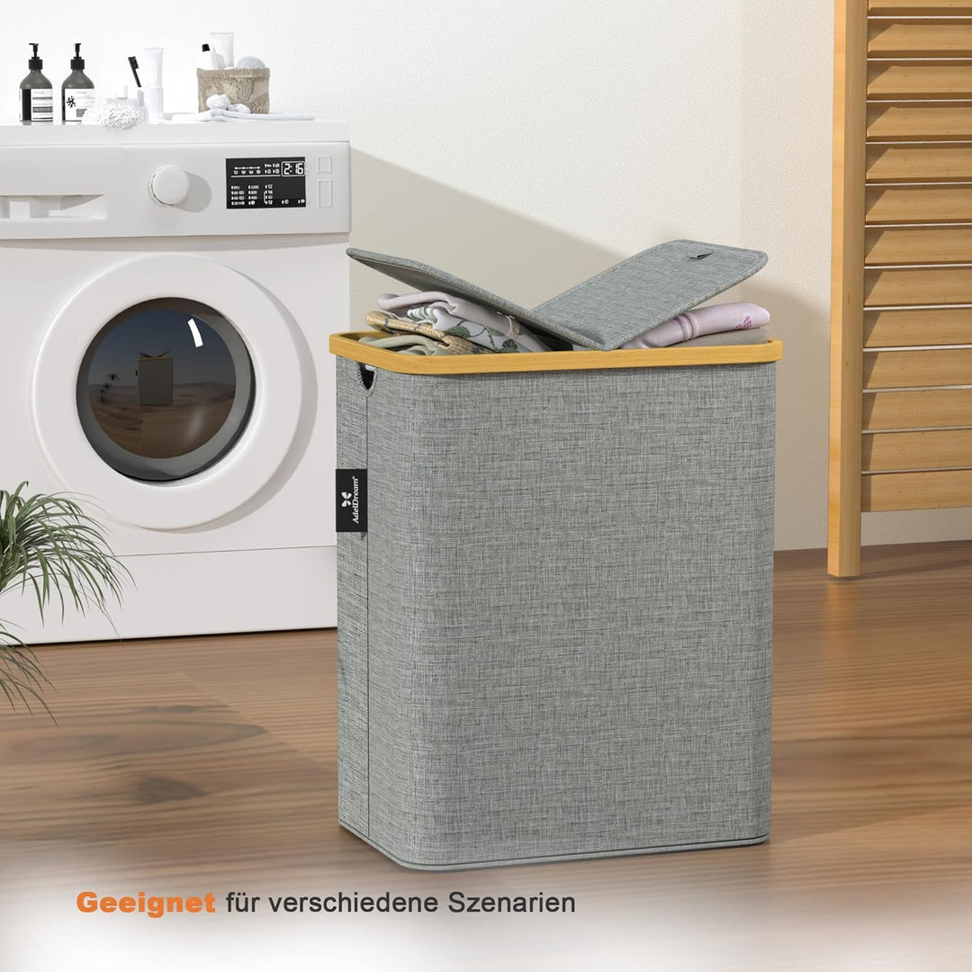 AdelDream 140L Wäschekorb mit Deckel 2 Fächer Wäschekorb Wäschesack schmal Wäschesortierer Wäschebox