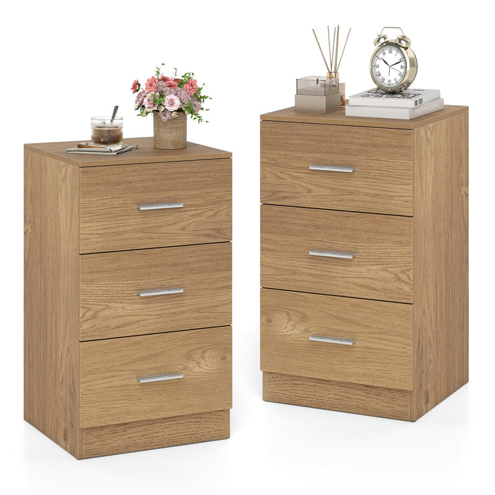 COSTWAY 2er Set Nachttisch mit 3 Schubladen, Nachtschrank für Boxspringbett, Nachtkommode, Nachtkons