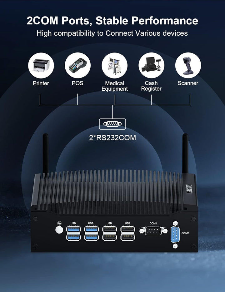 HYSTOU Lüfterloser Industrie Mini PC i5 7300U, Fanless Mini PC 16GB Ram DDR4 512GB SSD 4K Doppel Dis