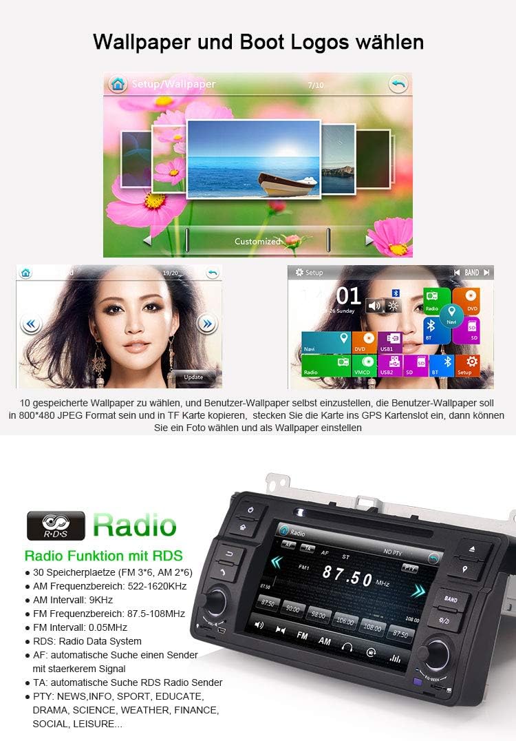 Erisin 7 Zoll Autoradio für BMW 3er E46 318 320 MG ZT Rover 75 Multimedia Player mit USB SD Navi Unt