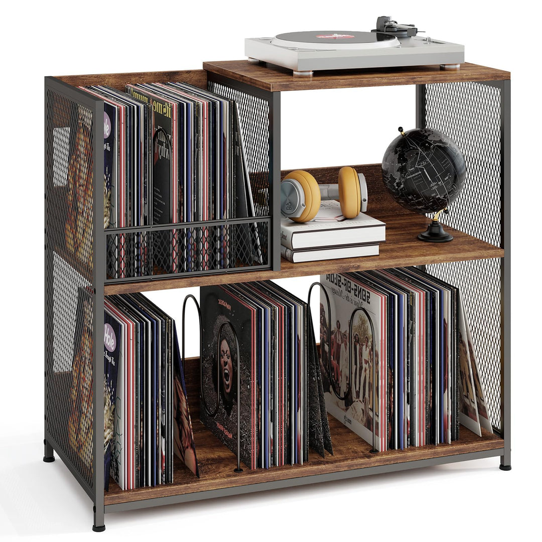 GIANTEX 3-stufiger Plattenspielerständer mit Vinyl-Regal, Schallplattenständer mit 3 herausnehmbaren