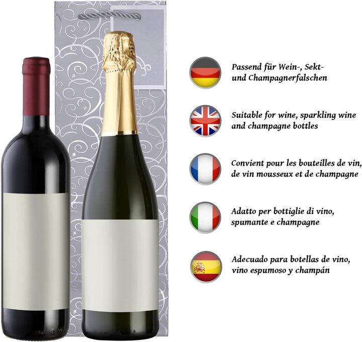 10-er Packung Geschenktüten silber Flaschentüten für Wein und auch für Sekt oder Champagner 36x12x10