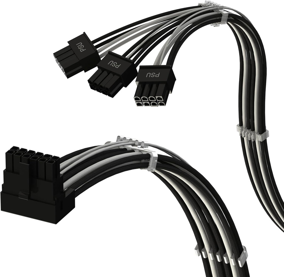 LINKUP - AVA PCIE 5.0 16Pin (12+4) mit Linkswinkel zu 3x8Pin | 16AWG Umhüllt | Kompatibel mit RTX40