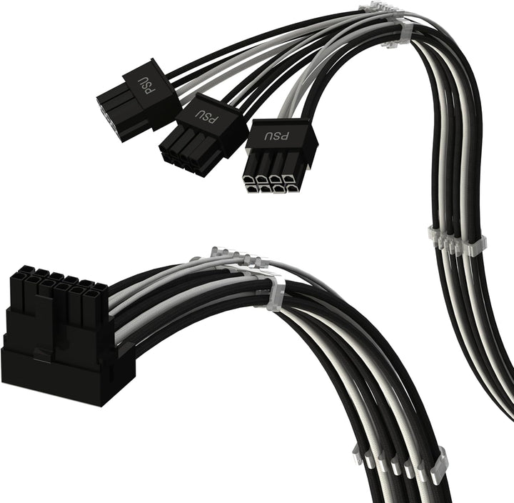 LINKUP - AVA PCIE 5.0 16Pin (12+4) mit Linkswinkel zu 3x8Pin | 16AWG Umhüllt | Kompatibel mit RTX40