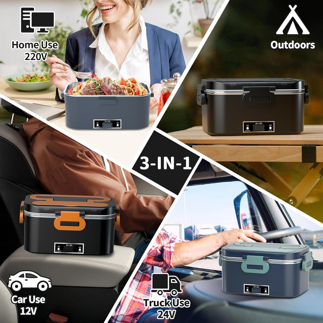 SOOOEC Elektrische Lunchbox 100W, 3-in-1 tragbare beheizte Lunchbox, Herausnehmbare Edelstahl-Brotdo