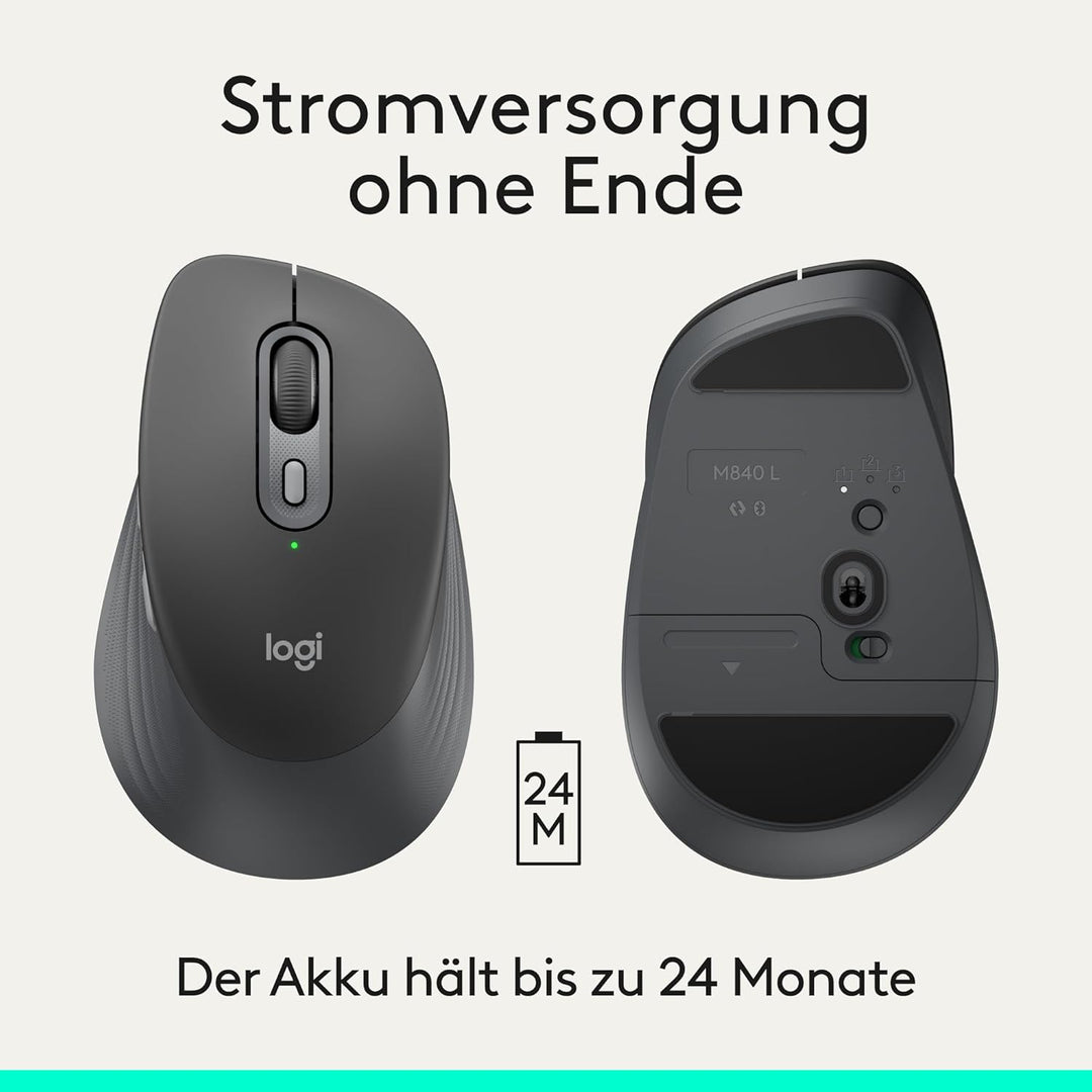 Logitech Signature Comfort M840 L Wireless Mouse ist eine Bluetooth-Maus mit geräuscharmen Klicks, S