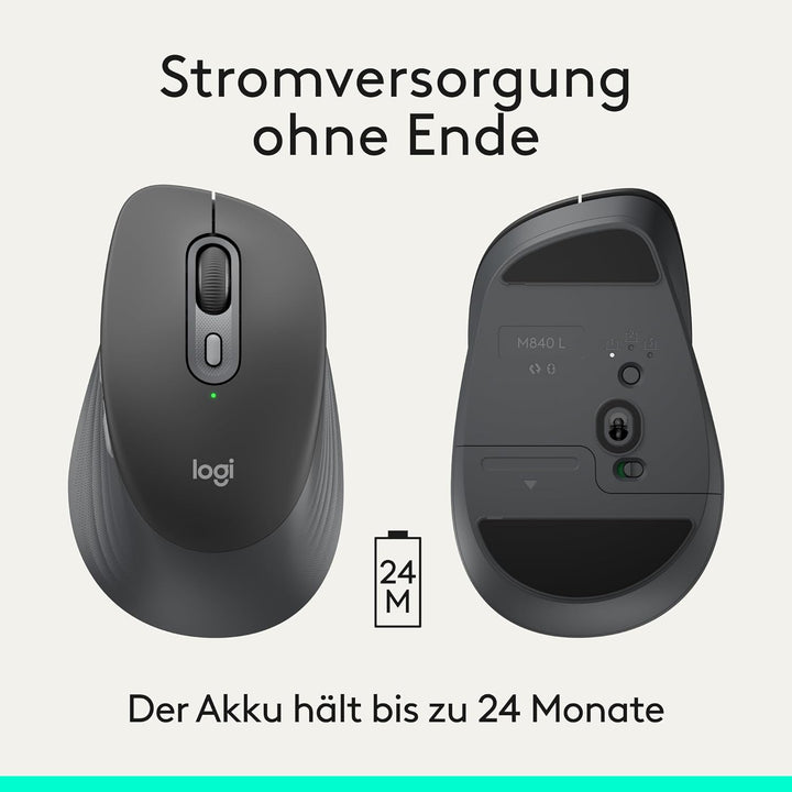 Logitech Signature Comfort M840 L Wireless Mouse ist eine Bluetooth-Maus mit geräuscharmen Klicks, S