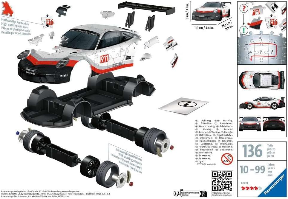 Ravensburger 3D Puzzle Porsche 911 GT3 Cup 11147 - Das berühmte Fahrzeug und Sportwagen als 3D Puzzl