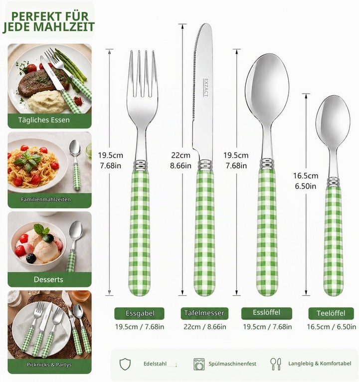 EXZACT Color Edelstahl-Besteck Set 24 Stück - 6 x Tafelgabeln, 6 x Tafelmesser, 6 x Abendessen Löffe