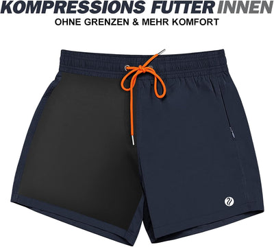 ineepor Badehose Herren mit Kompression Badehose mit innenhose Board Shorts 2 in 1 Reissverschlussta