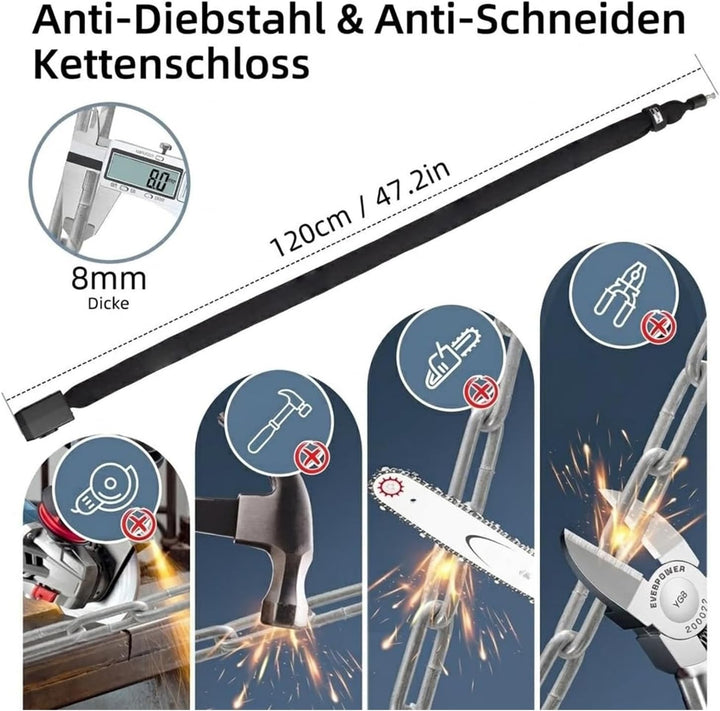 E Scooter Schloss, Fahrradschloss mit Alarm 110dB, Anti-Diebstahl E-bike Kettenschloss, USB-C auflad
