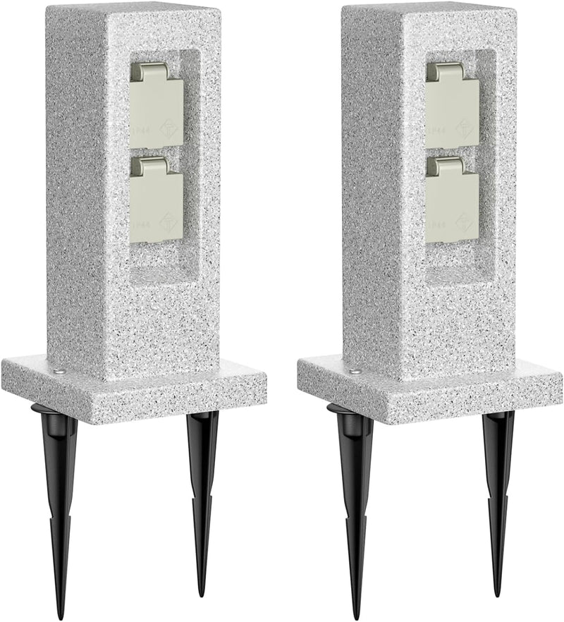 ledscom.de Garten-Steckdosensäule POCK mit Erdspiess Stein-Optik, Outdoor, 2-Fach, Kunstharz, eckig,