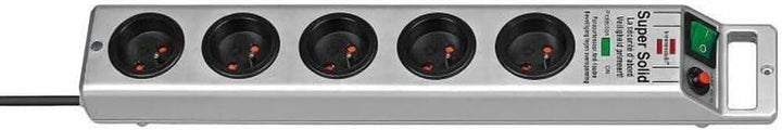 Brennenstuhl Steckerleiste Super-Solid 2,5 m H05VV-F 3G1,5 mit Überspannungsschutz, 13500 A, Silberf