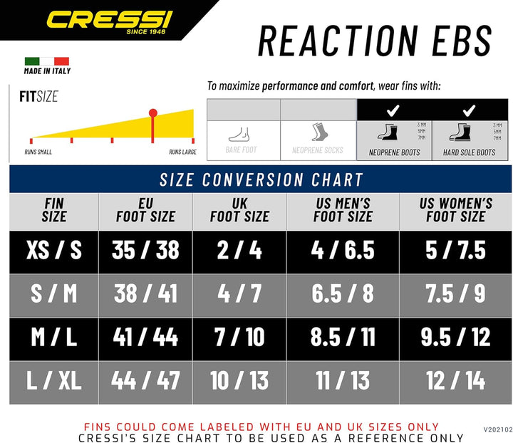 Cressi Fersenbandflosse Reaction Ebs XS/S (36/39) Gelb/Silber, XS/S (36/39) Gelb/Silber