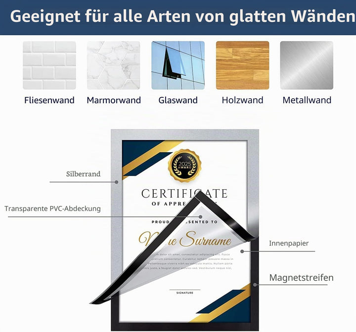 VAIIGO Magnetrahmen Info-Rahmen Selbstklebend mit Magnetverschluss für Informationsrahmen DIN A4 For