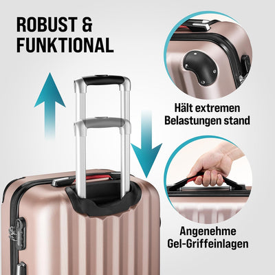 MONZANA® 4tlg Kofferset mit Beautycase Schloss Organizer Kofferwaage Gurt Gel-Griffe Zwillingsrollen