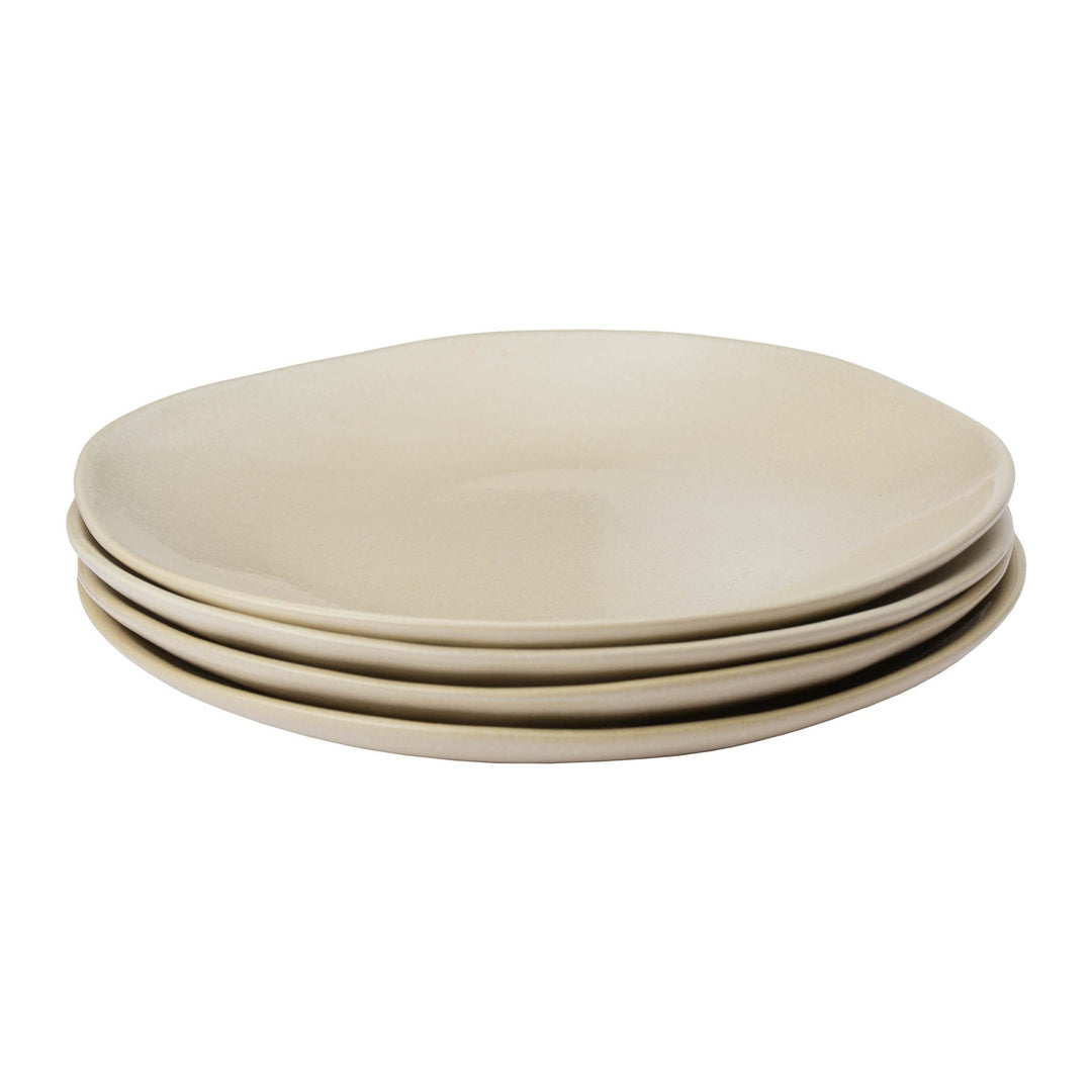 URBANARA Teller-Set Capela – 3x20.5 cm, Eierschale, 100% Stein, Steingut – 4er-Set, Geschirrset Camp