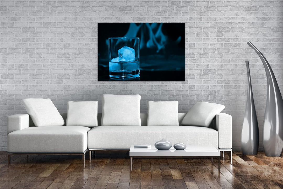 deyoli Glas edlen Whisky Format: 100x70 Effekt: Monocrome Blau als Leinwandbild, Motiv fertig gerahm