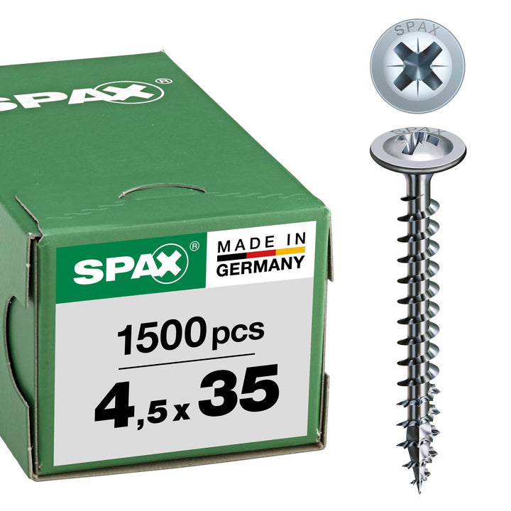 SPAX Rückwandschraube, 4,5 x 35 mm, 1500 Stück, Kreuzschlitz Z2, Rückwandkopf, Vollgewinde, 4CUT, WI
