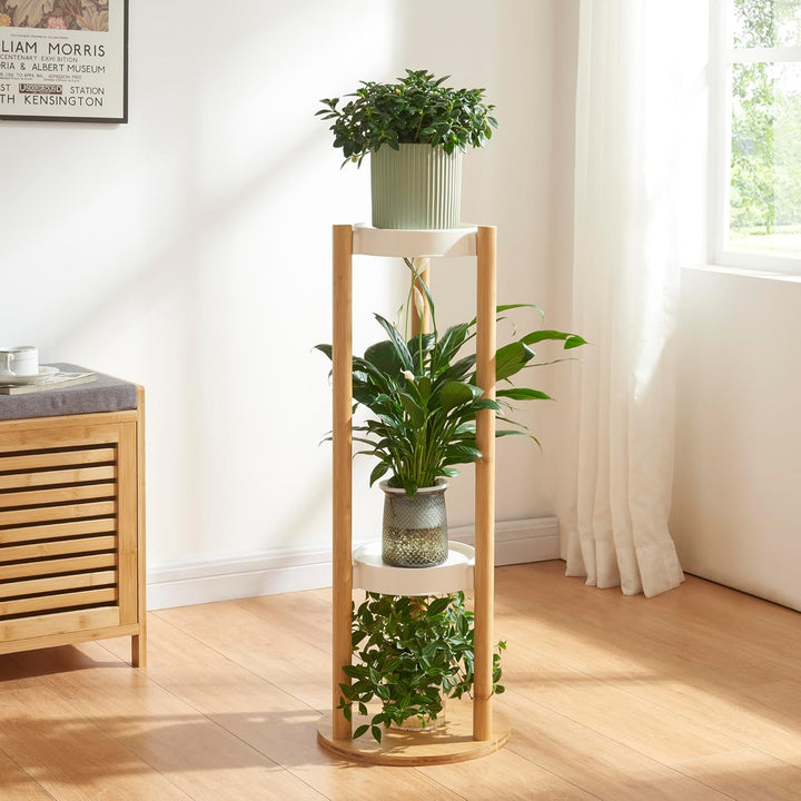 [en.casa] Pflanzständer ’Sastamala’ mit 3 Ablagen 80 x 31 x 31 cm Bambus/Weiss Bambus 80 x 31 x 31 c