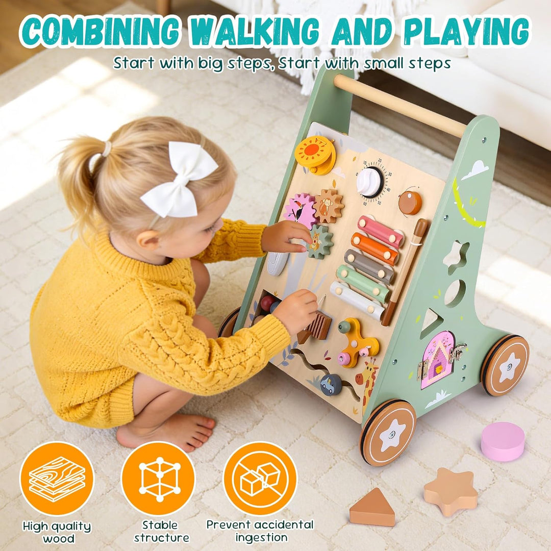 Highbird Lauflernwagen Holz, Montessori Lauflernspielzeug, Baby Lauflernhilfe Holz mit gummierten Ho