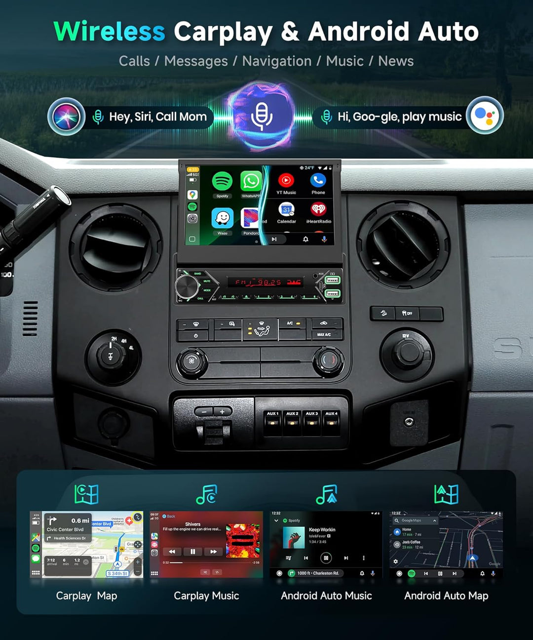 1 DIN DAB+ Autoradio mit 7" motorisiertem Touchscreen, Wireless CarPlay & Android Auto, Podofo Autor