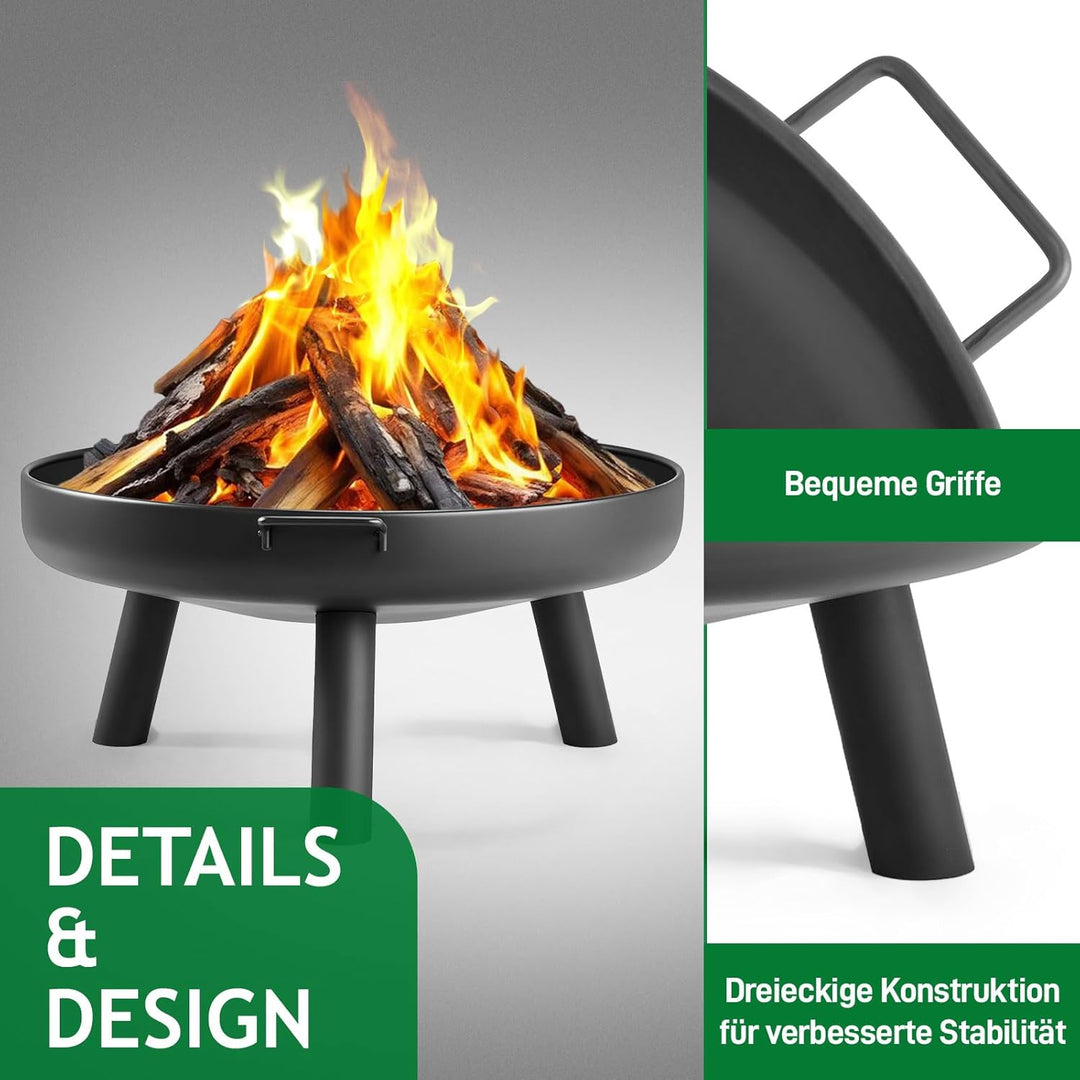 LEADZM Feuerschale Ø70 cm Eisenkonstruktion | Mit 2 stabilen Griffen + Feuerhaken, Feuerkorb für Hol