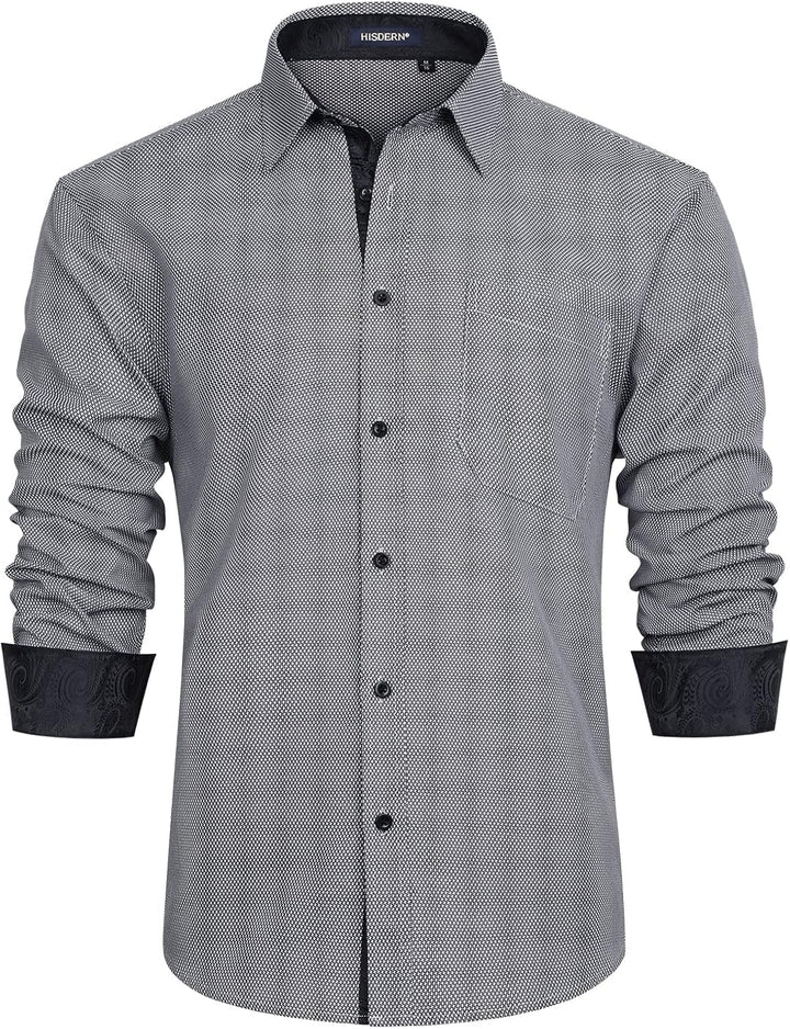 HISDERN Herren Hemd Langarm Regular Fit Oberhemd Für Männer Anzug Business Hochzeit Freizeit Party F