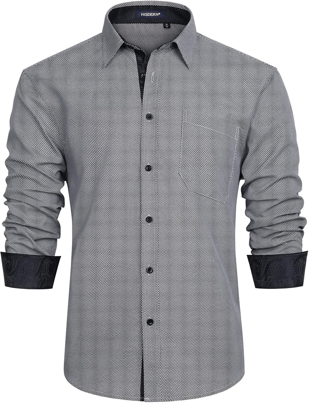 HISDERN Herren Hemd Langarm Regular Fit Oberhemd Für Männer Anzug Business Hochzeit Freizeit Party F
